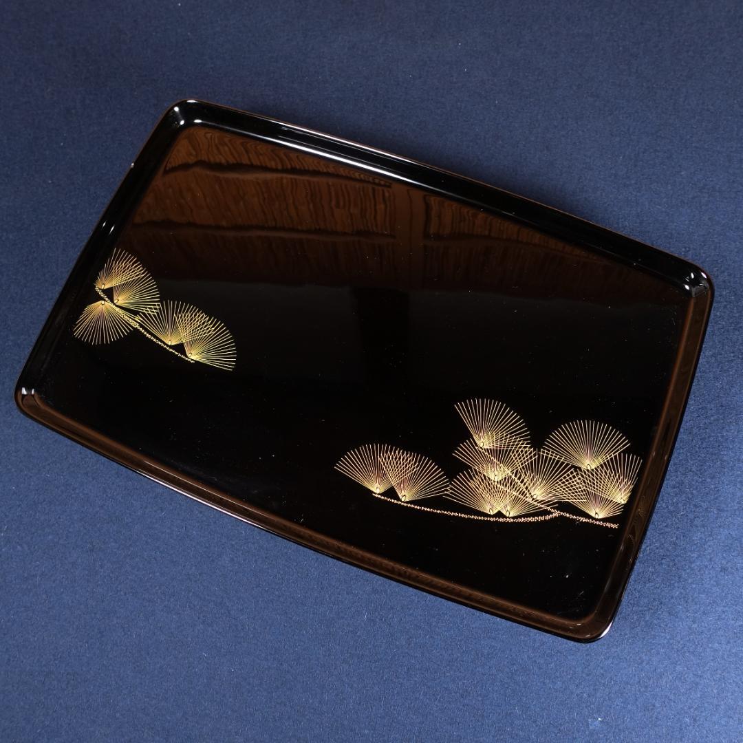 輪島塗 沈金師 小西寛 塗師 慶峰 合作 黒塗 沈金松図 屠蘇器揃 共箱