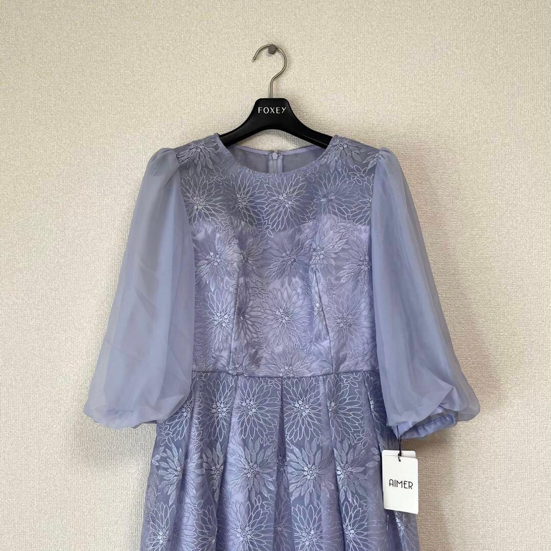 【新品未使用】AIMER オーガンジー花柄刺繍ボリュームスリーブドレス