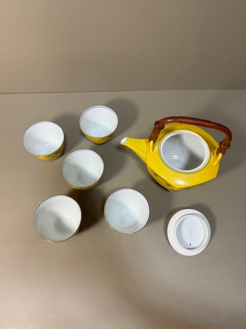 2261 平安橘吉　黄交趾　茶器セット　急須1客　湯呑5客