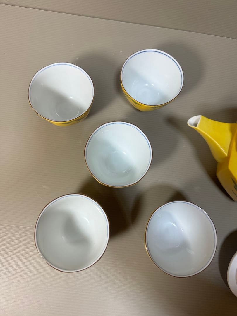 2261 平安橘吉　黄交趾　茶器セット　急須1客　湯呑5客