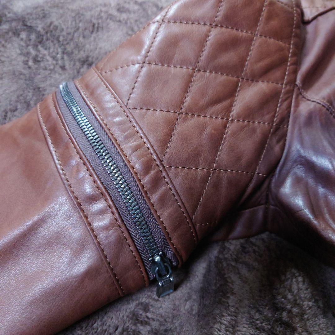 02 DERIV. ブラウンレザーシングルライダースジャケット