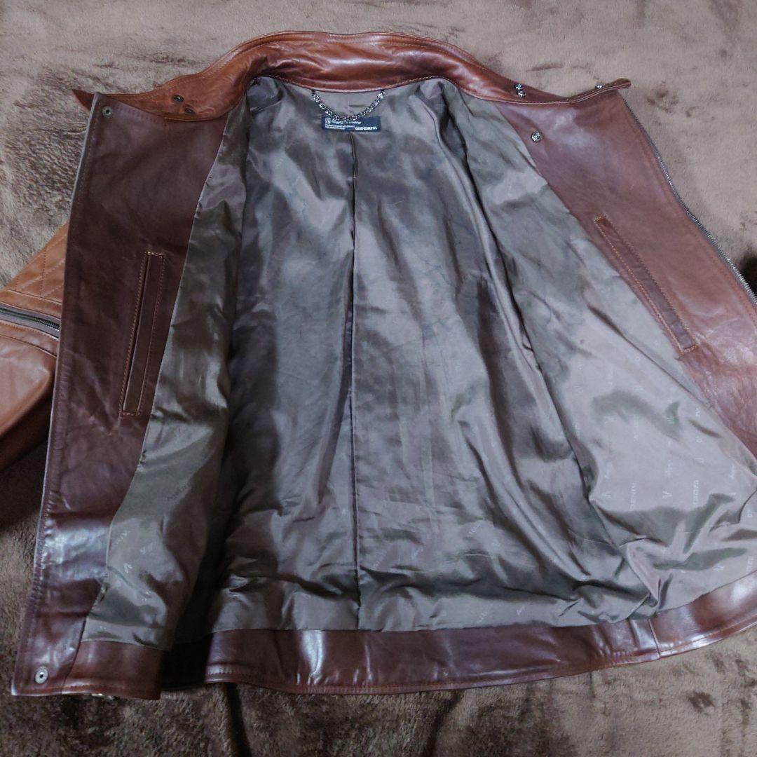 02 DERIV. ブラウンレザーシングルライダースジャケット