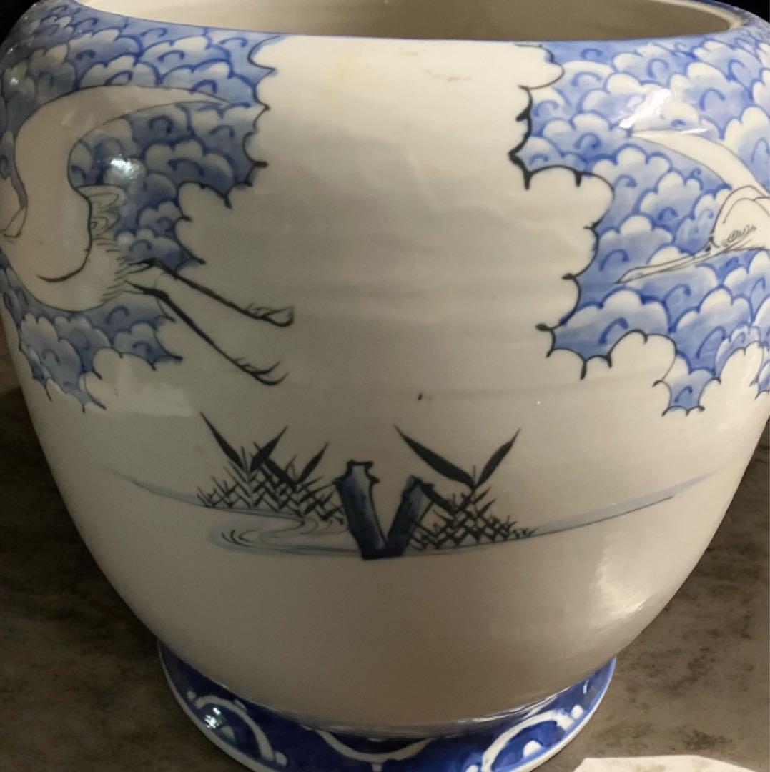 旧家蔵出し品　古伊万里　火鉢　瑞雲　空を舞う鶴　灰付