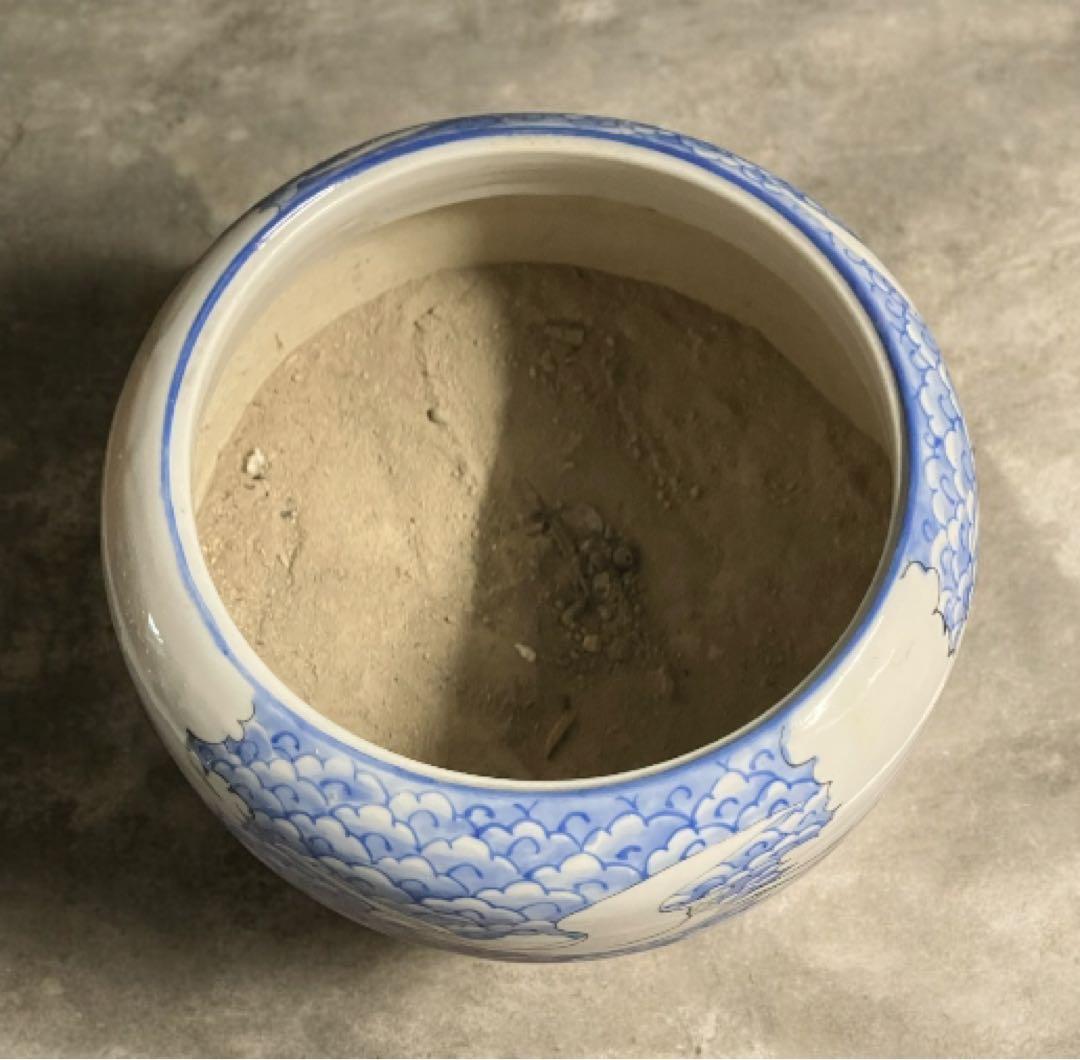 旧家蔵出し品　古伊万里　火鉢　瑞雲　空を舞う鶴　灰付