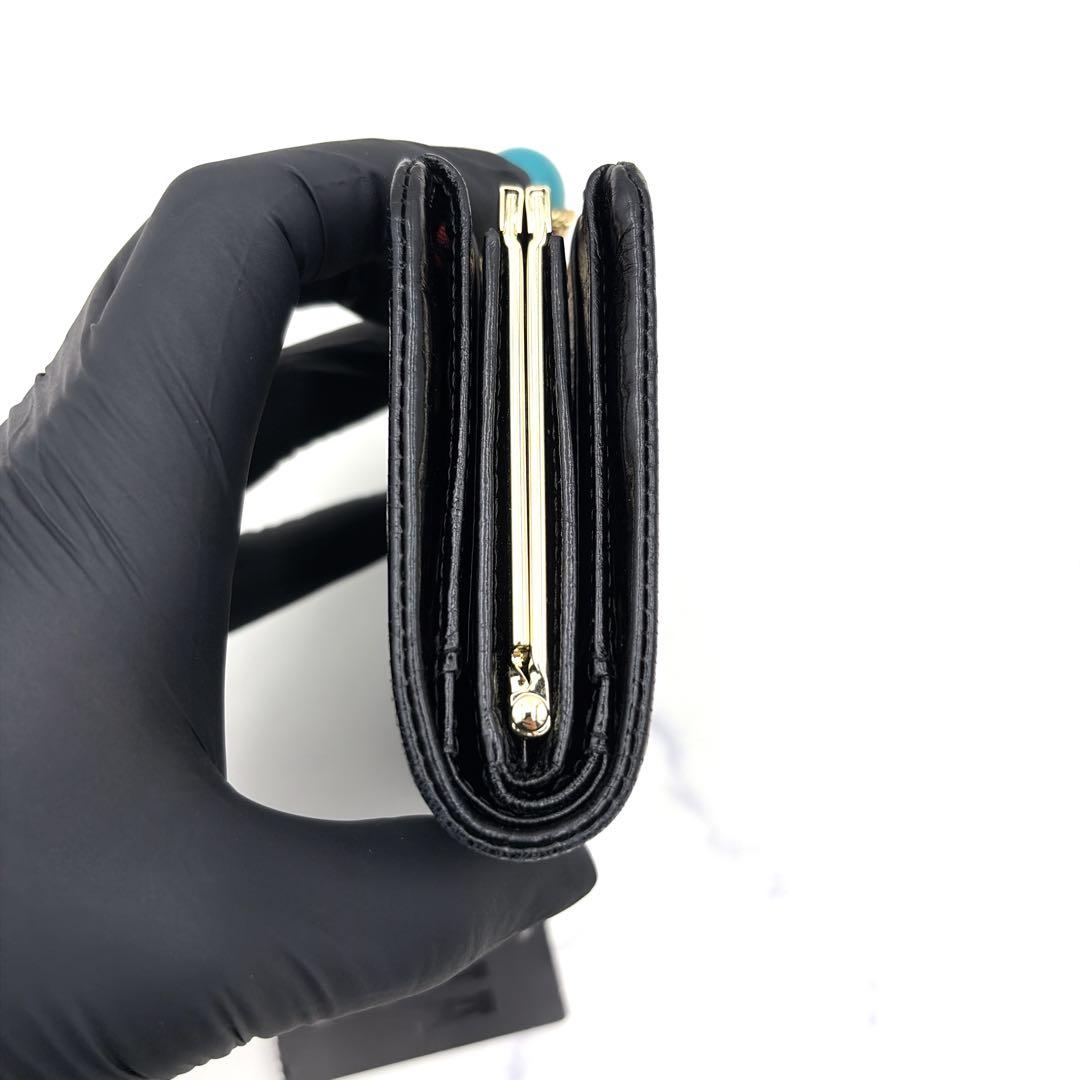 新品タグ付 アナスイ がま口 二つ折り財布 バルーン 黒 本革 希少 雲 星