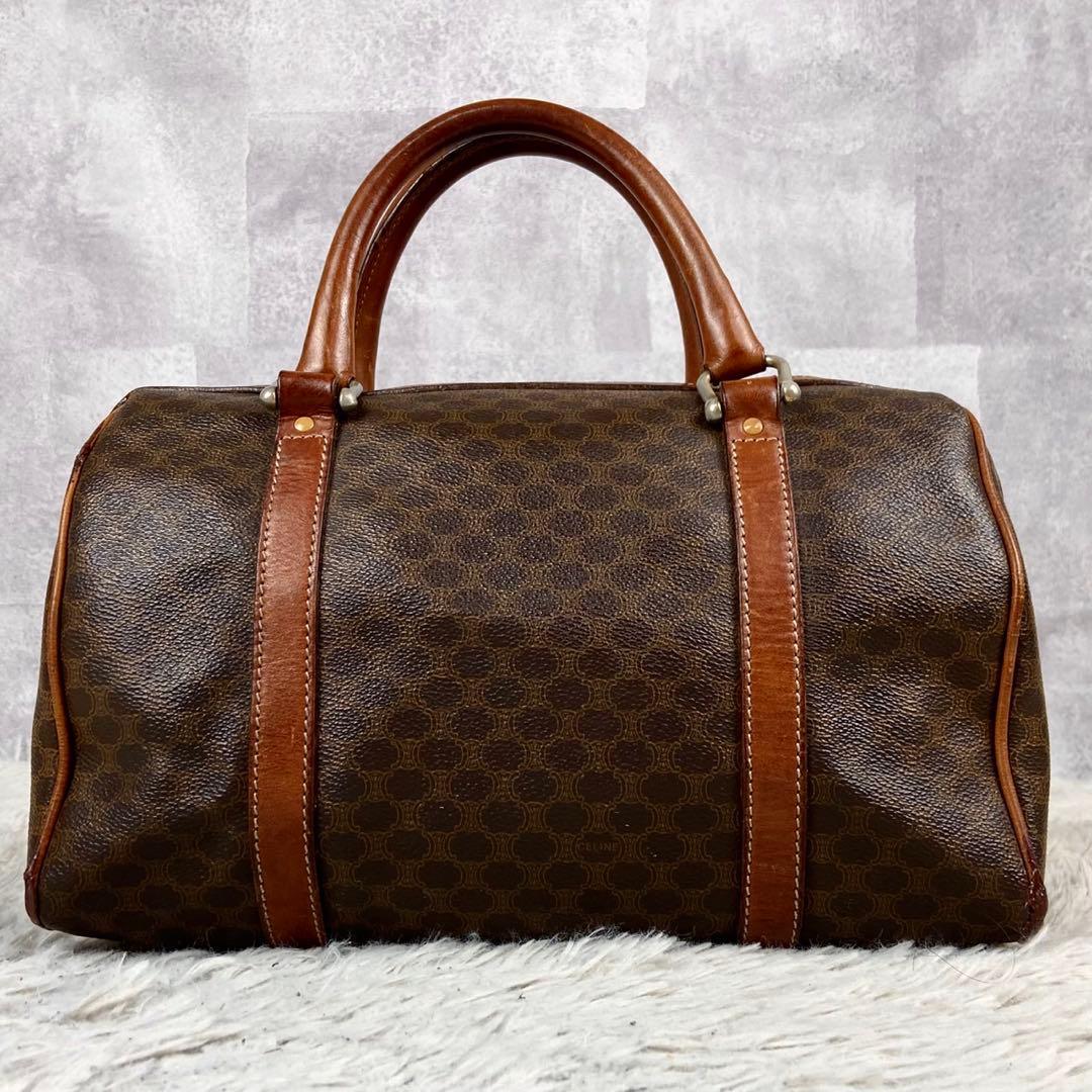 超希少 セリーヌ PVC レザー マカダム ボストンバッグ トリオンフ ブラウン