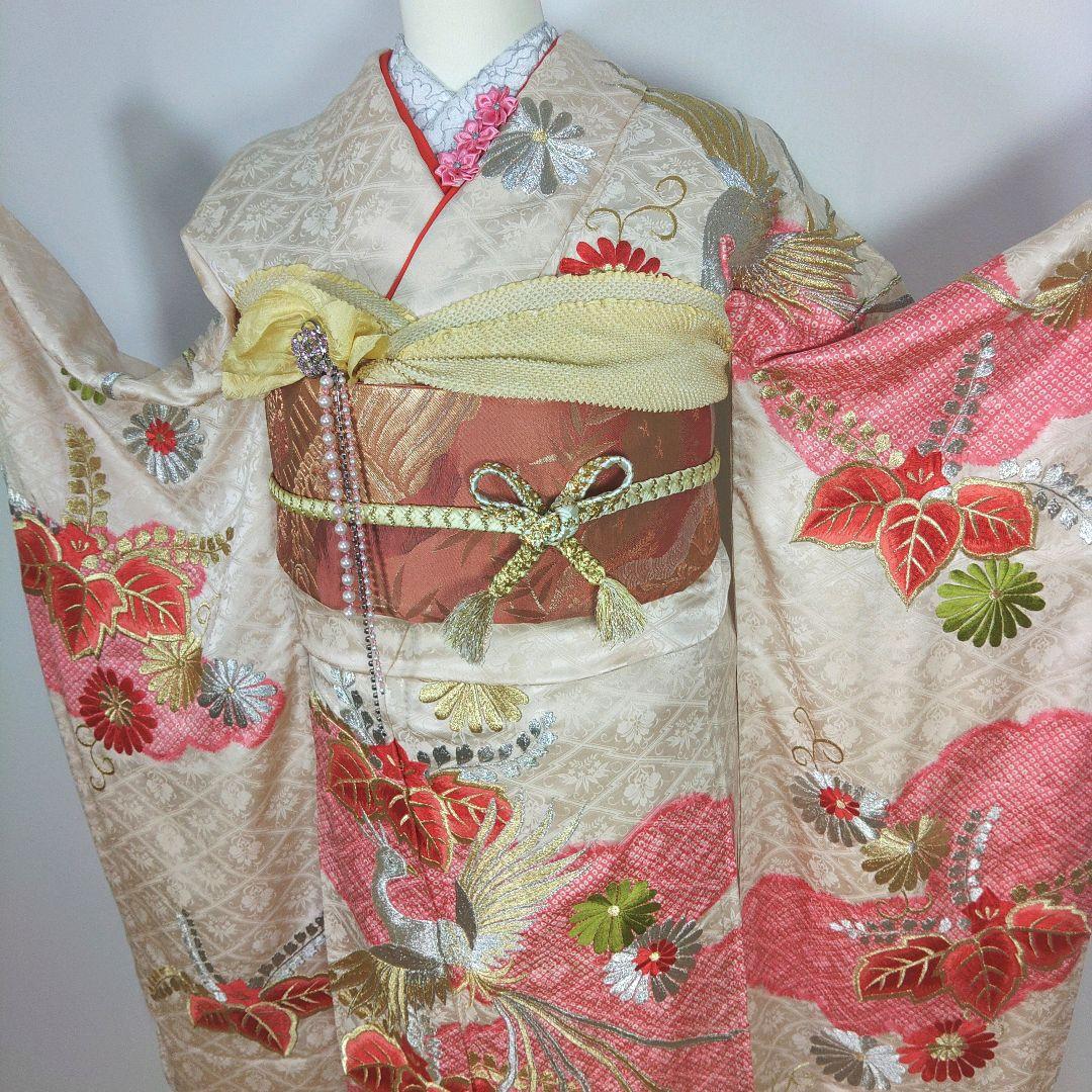 格安！　振袖フルセット　9点　成人式　結婚式　前撮り　白　ピンク　総刺繍　絞り柄