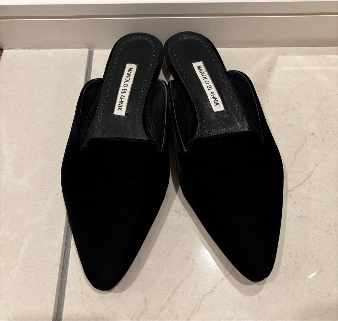 マノロブラニク 37 ブラック ベロア ミュール 靴 シューズ マノロ 黒