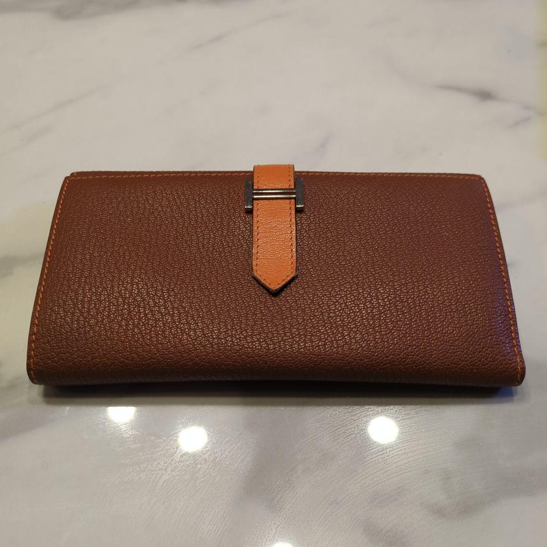エルメス　ベアン2PLIS オレンジ&ブラウン□M刻印2009 シルバー金具