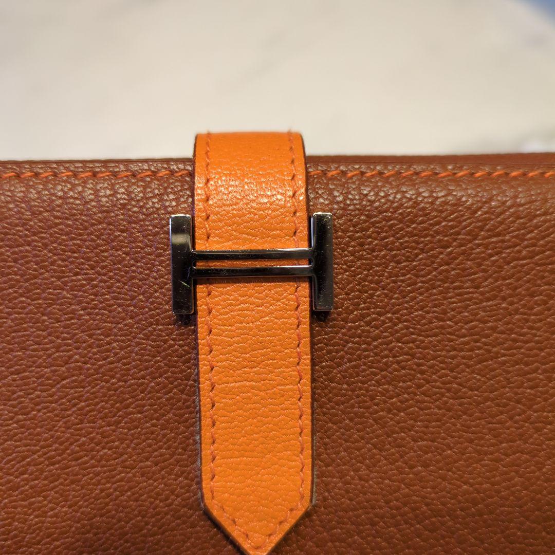 エルメス　ベアン2PLIS オレンジ&ブラウン□M刻印2009 シルバー金具