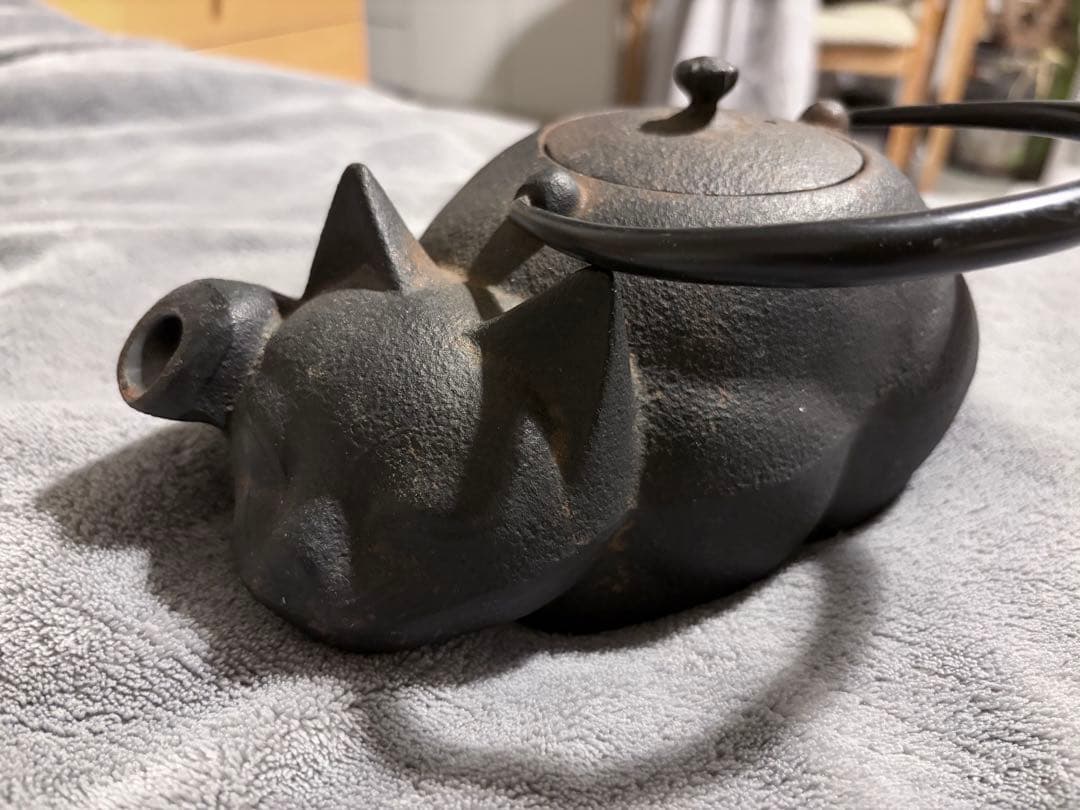 猫型 鉄瓶 黒色