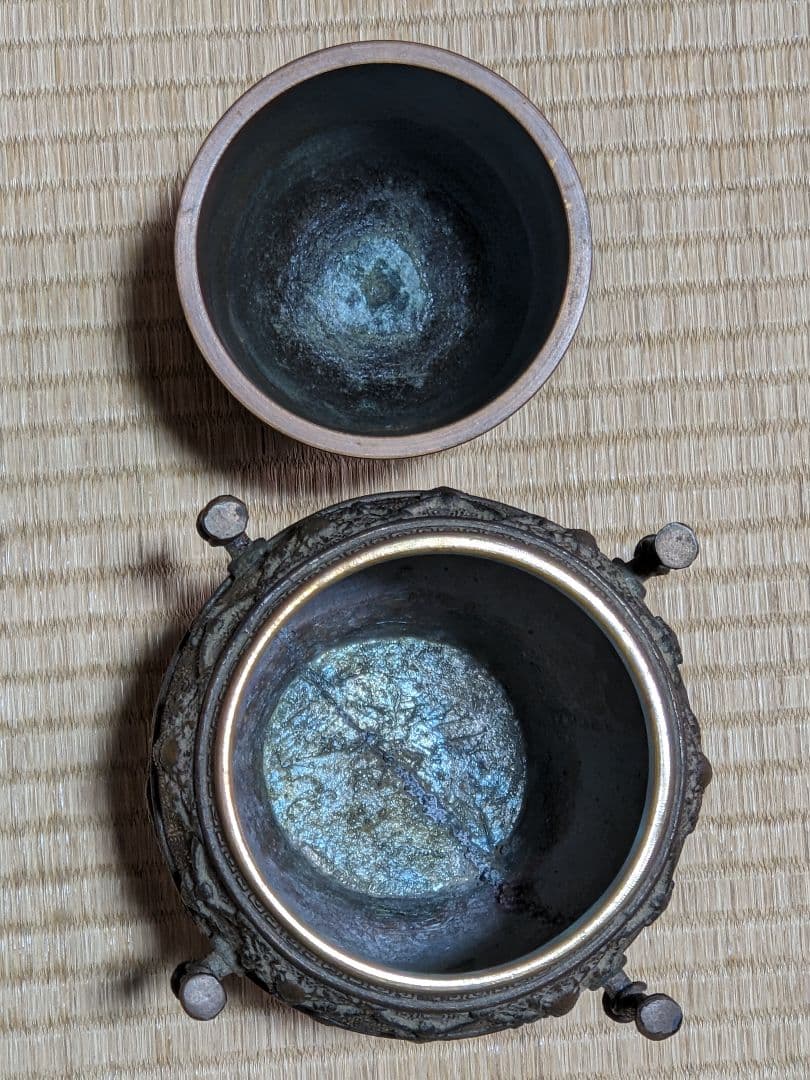 ⭐華道花活け 神獣 双耳亀甲瓔珞文様銅製 大日本文政年整珉鋳 細密鋳金骨董品