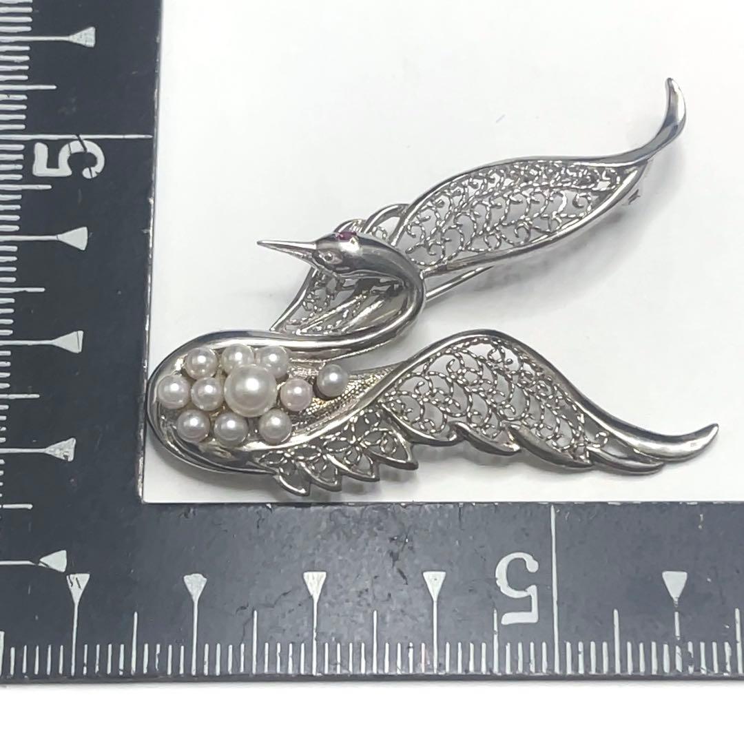 岩倉康二 銀製 白鳥ブローチ＆ペンダントトップ パール/ルビー付き 2way