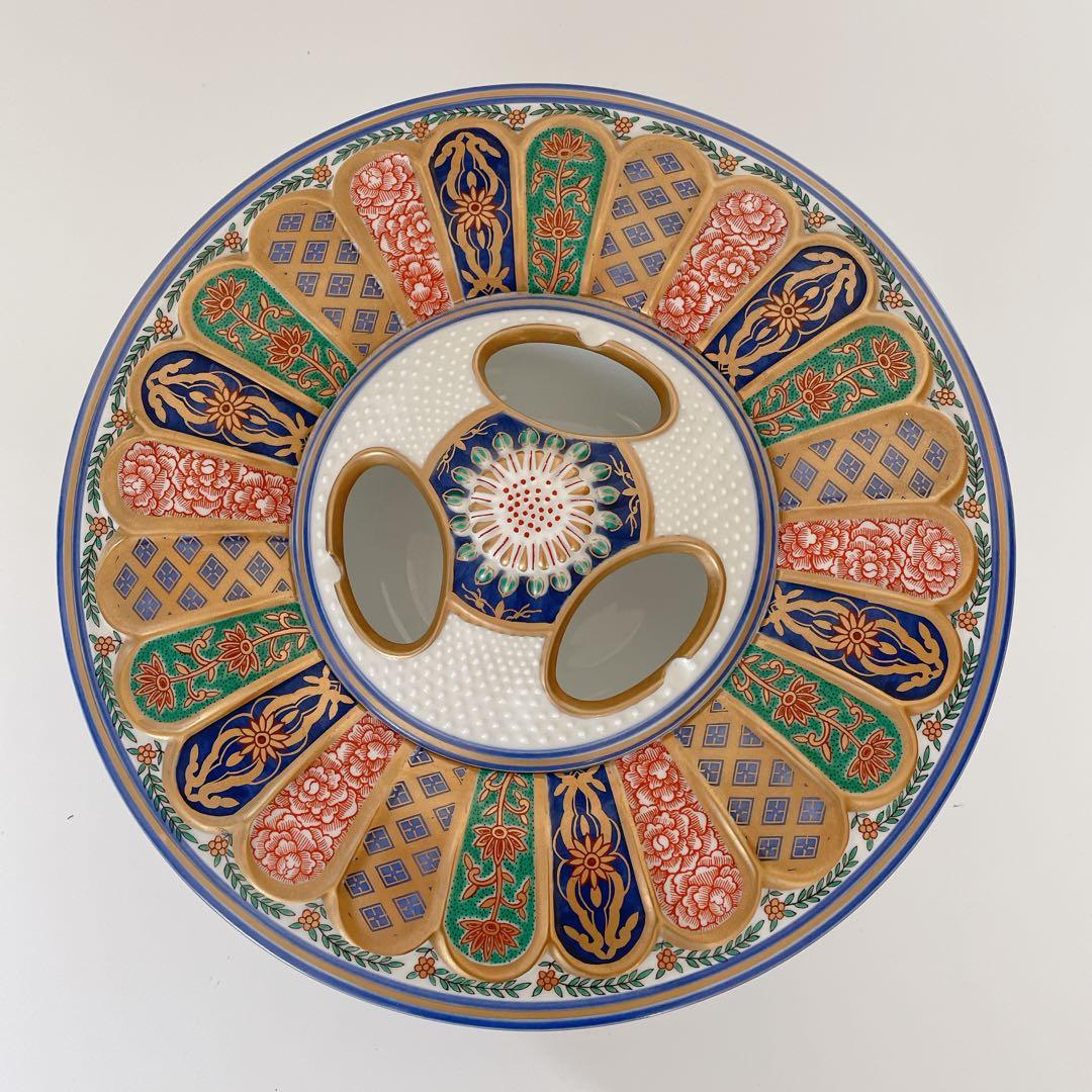 林九郎 献上錦菊割 灰皿古伊万里様式 古美術品 陶磁器 直径28 金彩 喫煙具