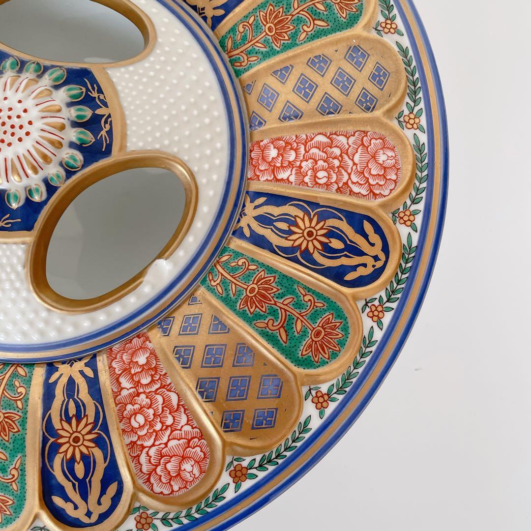 林九郎 献上錦菊割 灰皿古伊万里様式 古美術品 陶磁器 直径28 金彩 喫煙具