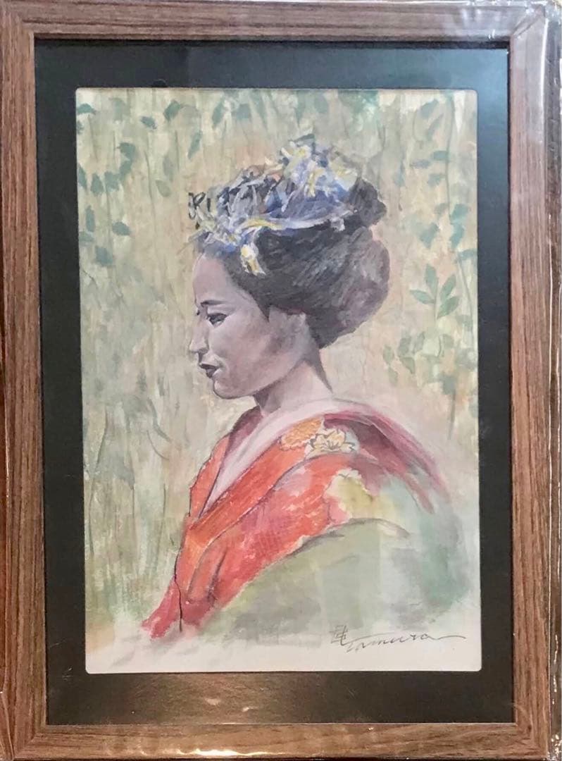 田村誠司 水彩画 女性の肖像「舞妓」
