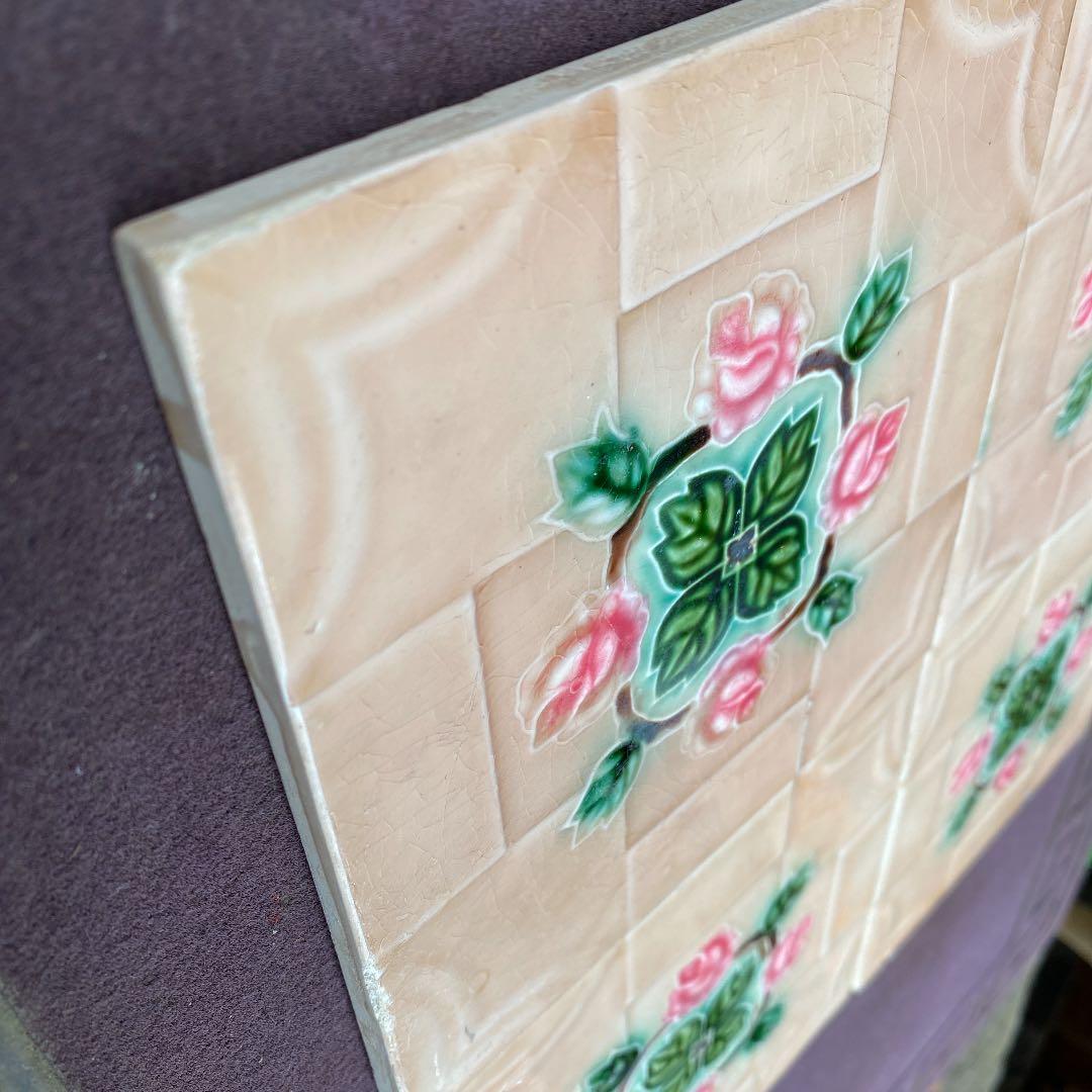 ハンドメイド日本製アンティークマジョリカタイルＡ⑥４枚セット　プラナカンタイル