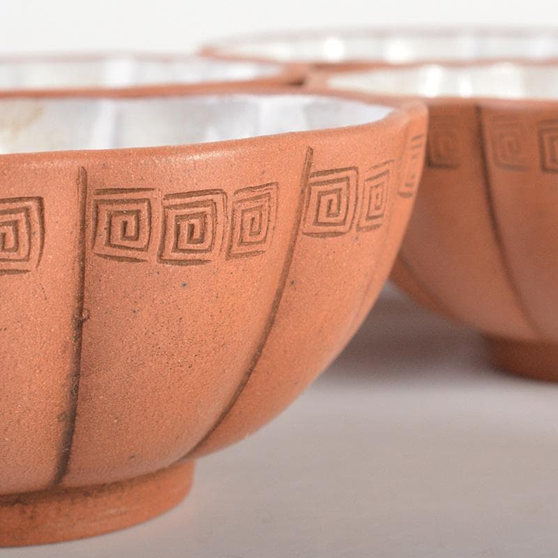 中国　紫砂　朱泥　内白釉　瓜形碗　煎茶器五客　V　R6674E