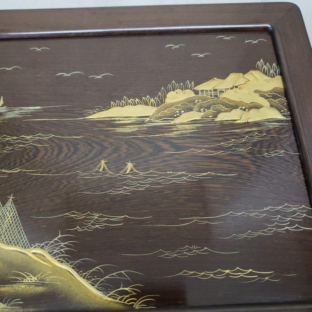 蔵出し特価　鉄刀木(たがやさん)本金蒔絵飾り台作家物　面取りガラスカバー付き