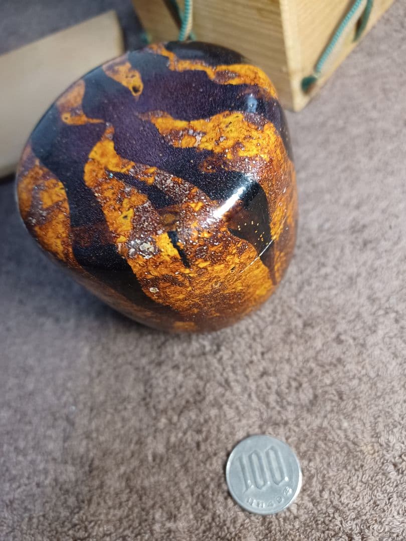 紫とオレンジの模様の漆塗り製棗『銀河』