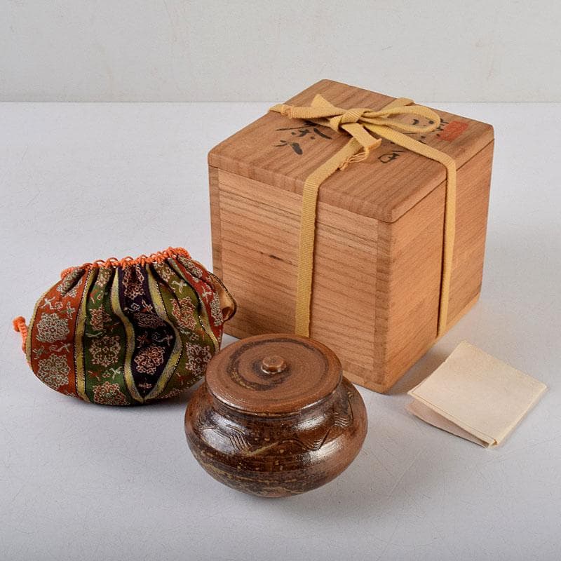 茶道具　瀬戸焼　南山窯　田沼起八郎作　渋紙手　茶入　仕覆付　共箱　V　8581