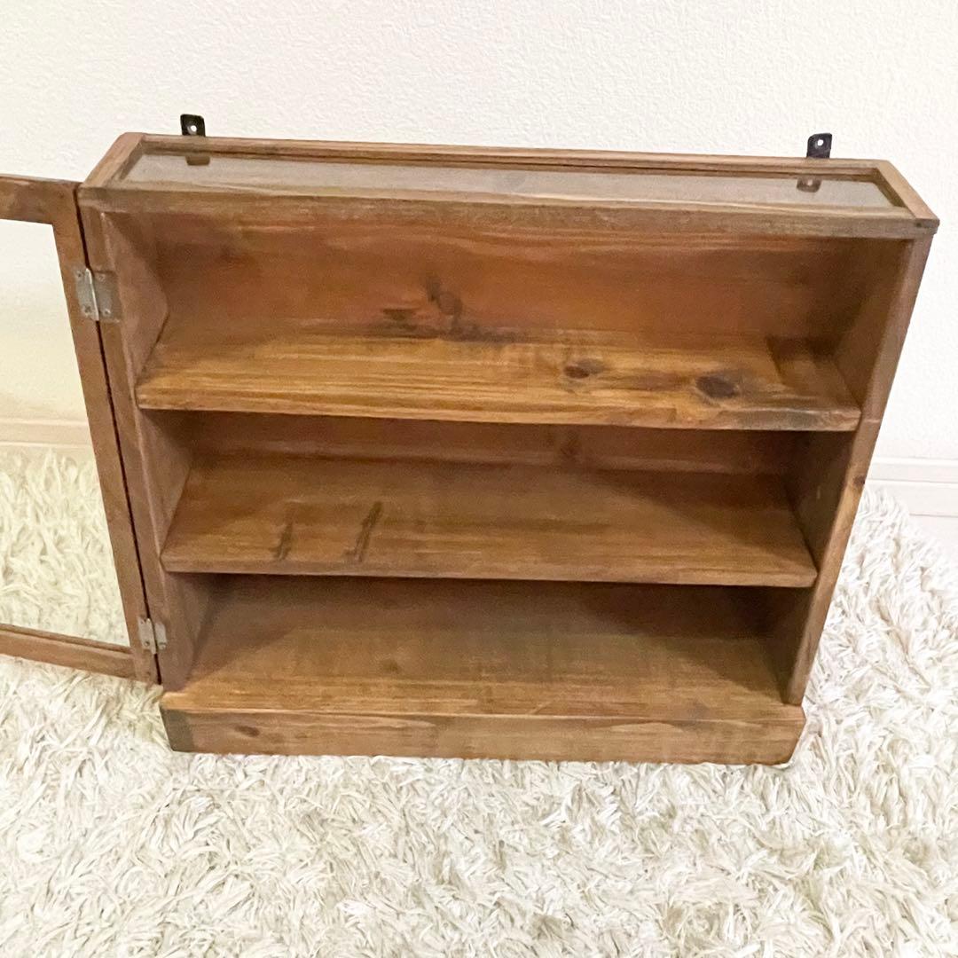 木製 ショーケース　コレクションボックス 飾り棚　アンティーク 透明ガラスラック