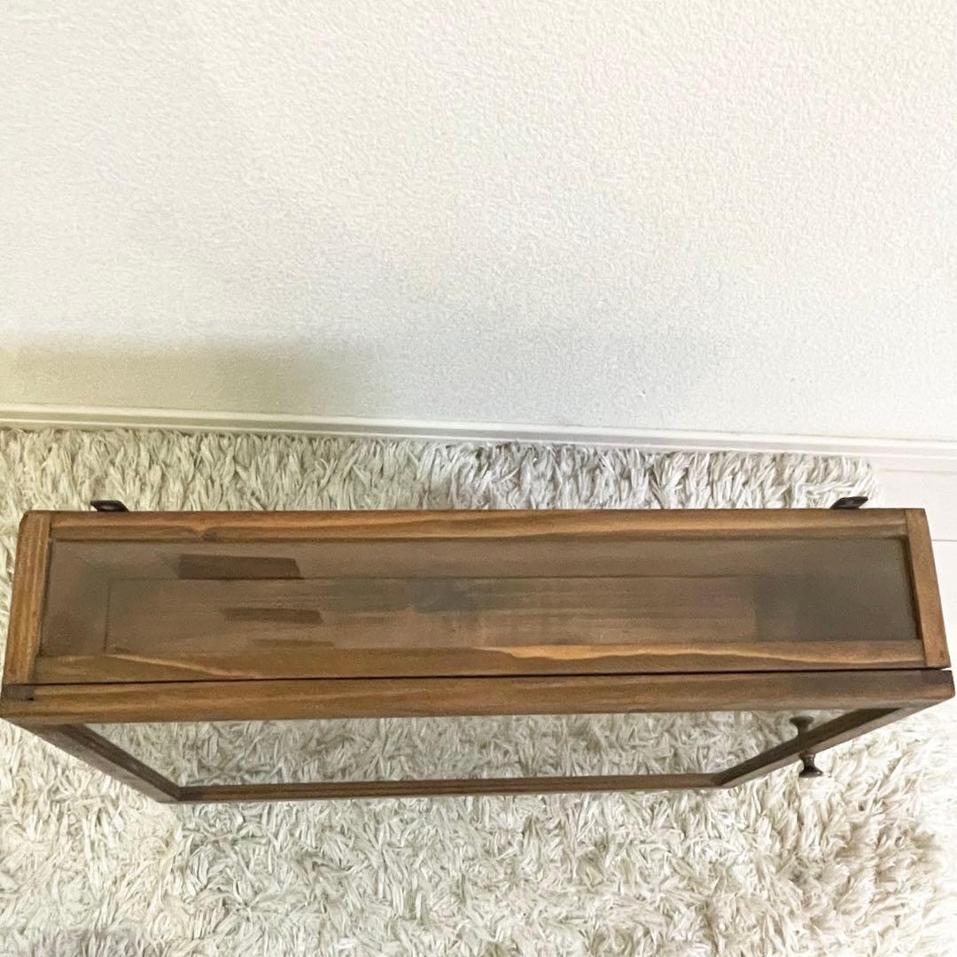 木製 ショーケース　コレクションボックス 飾り棚　アンティーク 透明ガラスラック