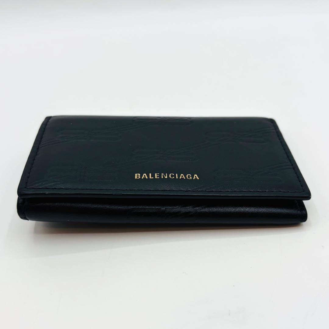 【美品】バレンシアガ キーケース 6連 レザー BB柄 ゴールドロゴ ブラック