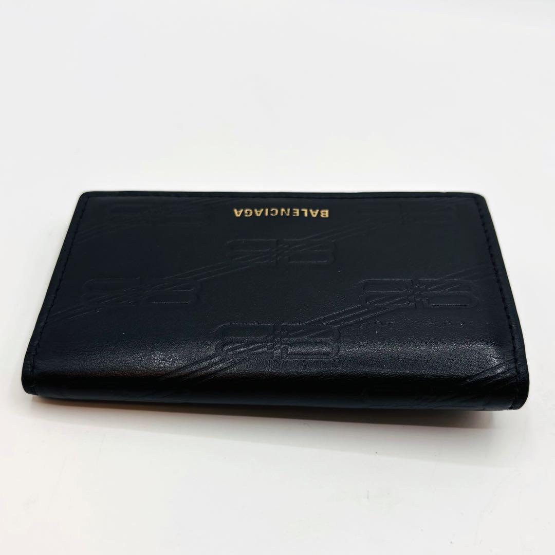 【美品】バレンシアガ キーケース 6連 レザー BB柄 ゴールドロゴ ブラック