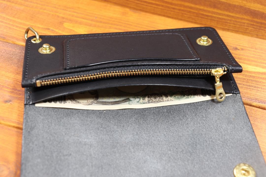 ロング　トラッカーウォレット 栃木レザー　真鍮