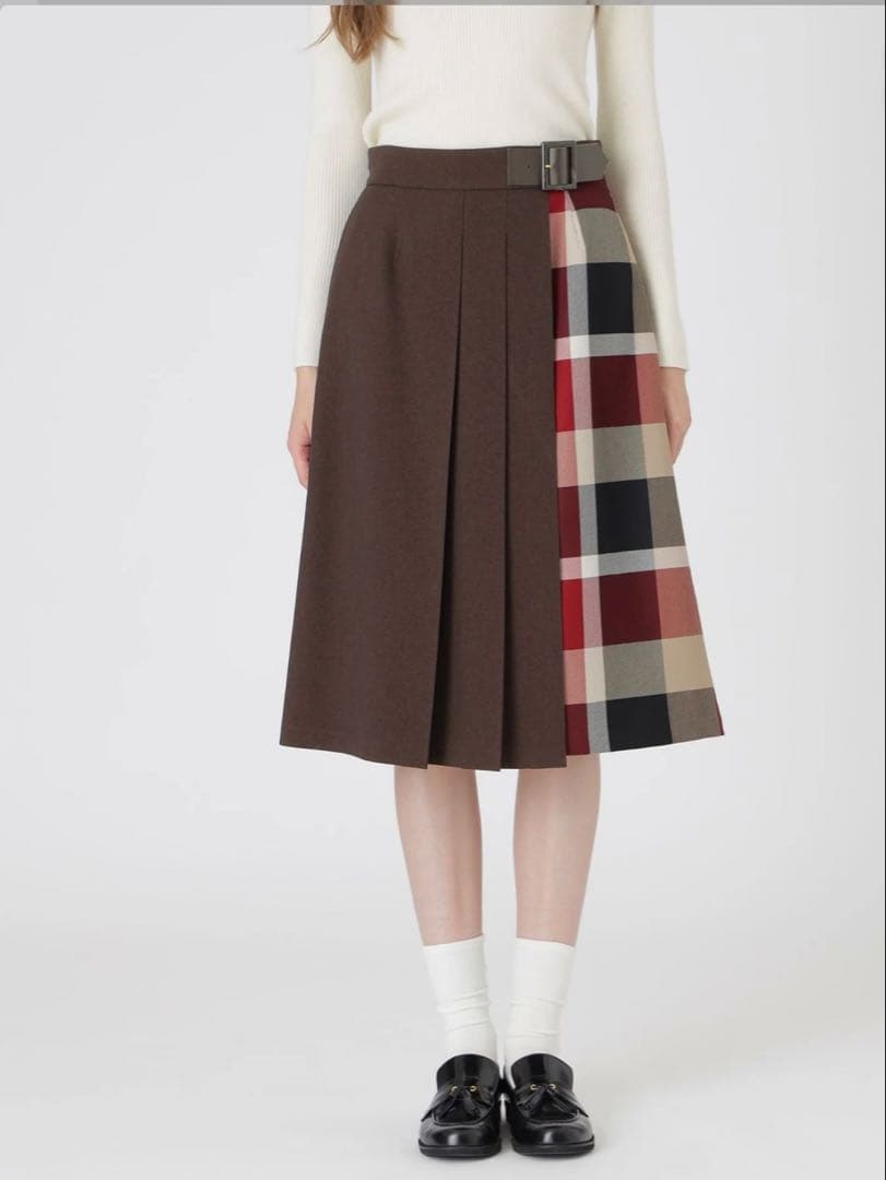 BLUE LABEL　ウールライクツイルパーシャルチェックスカート