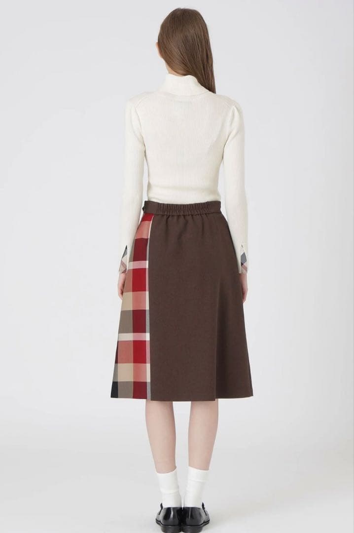 BLUE LABEL　ウールライクツイルパーシャルチェックスカート