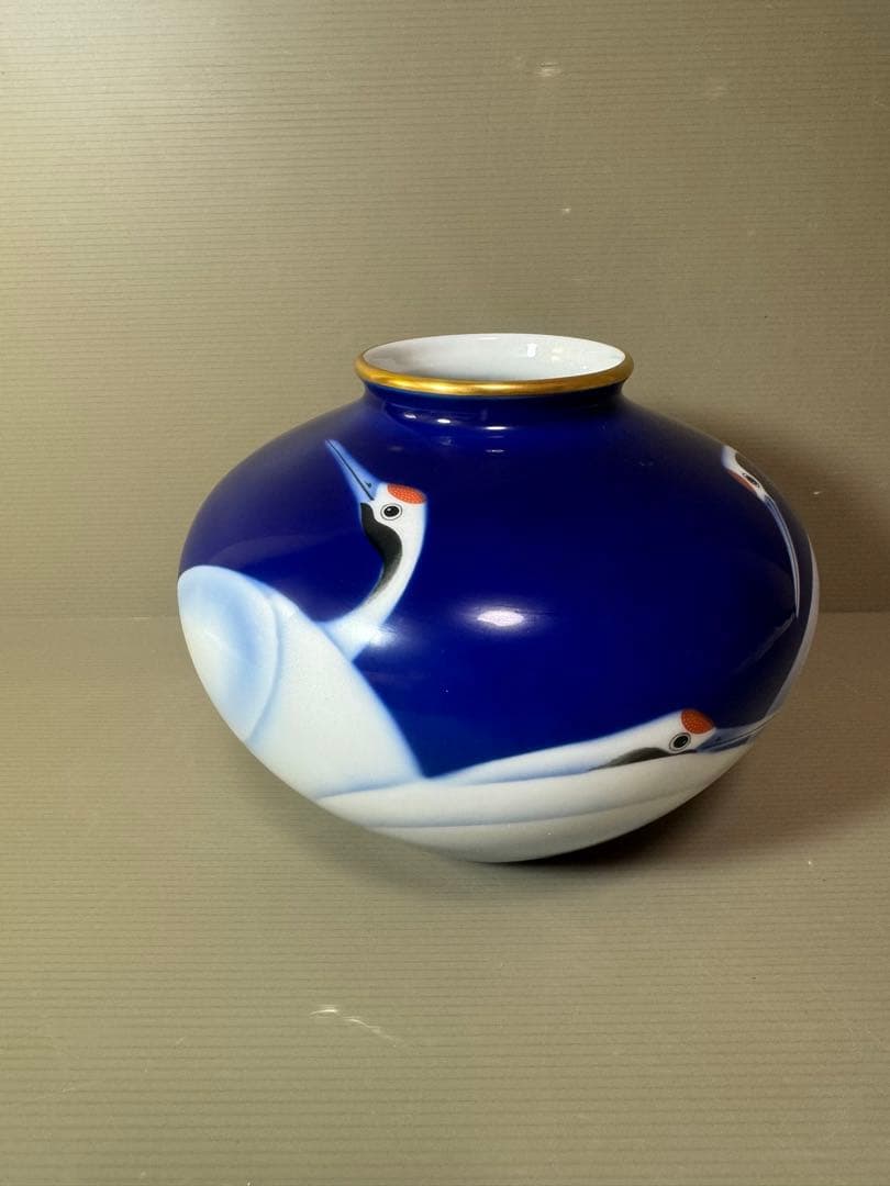 2740 深川製磁　金縁鶴文　花瓶