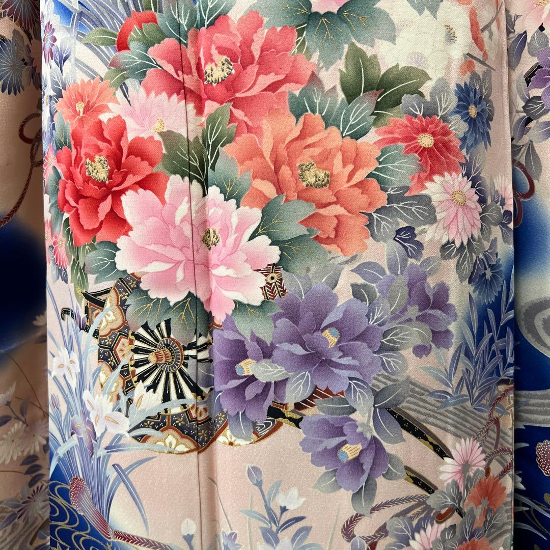 419 振袖フルセット 正絹 青 ブルー 金彩 刺繍 暈し染め