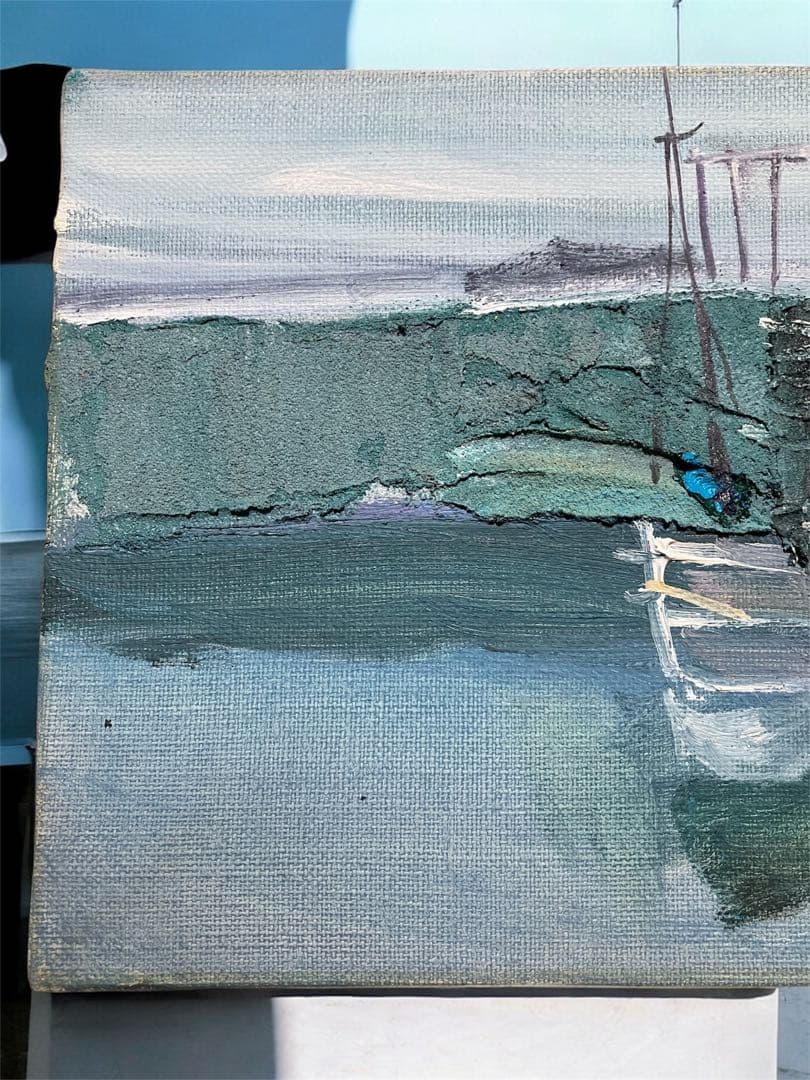 絵画美術　大和修治　静かなる落日　油彩画 港の風景 直筆作品　銘