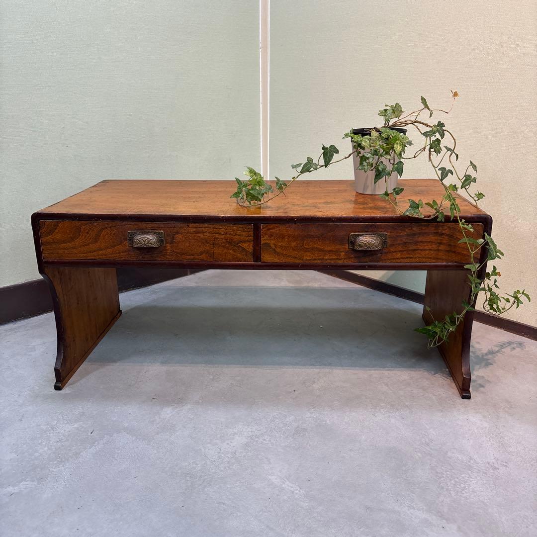 【和モダン】文机　机　テーブル　引き出し二杯　アンティーク　古道具　古家具