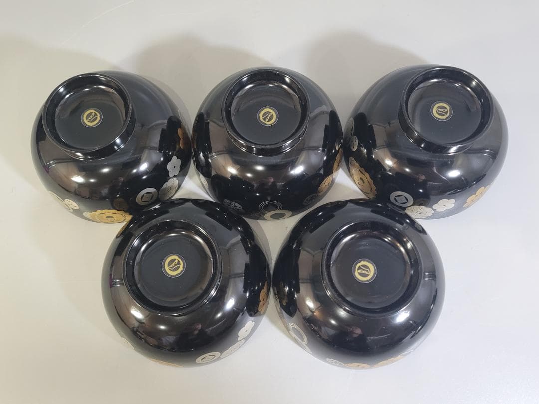 金銀 家紋散 蒔絵 吸物椀 五客 美品 DT339