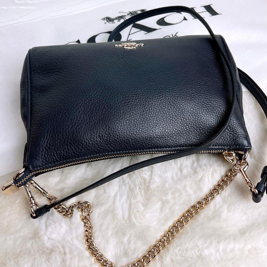 未使用☆COACHコーチ チェーン2wayショルダーバッグ シボ革レザー 紺色