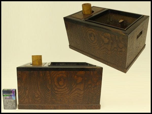 古民具 欅 四方 瓶掛 火鉢 五徳付(ZE447)