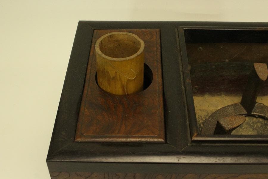 古民具 欅 四方 瓶掛 火鉢 五徳付(ZE447)