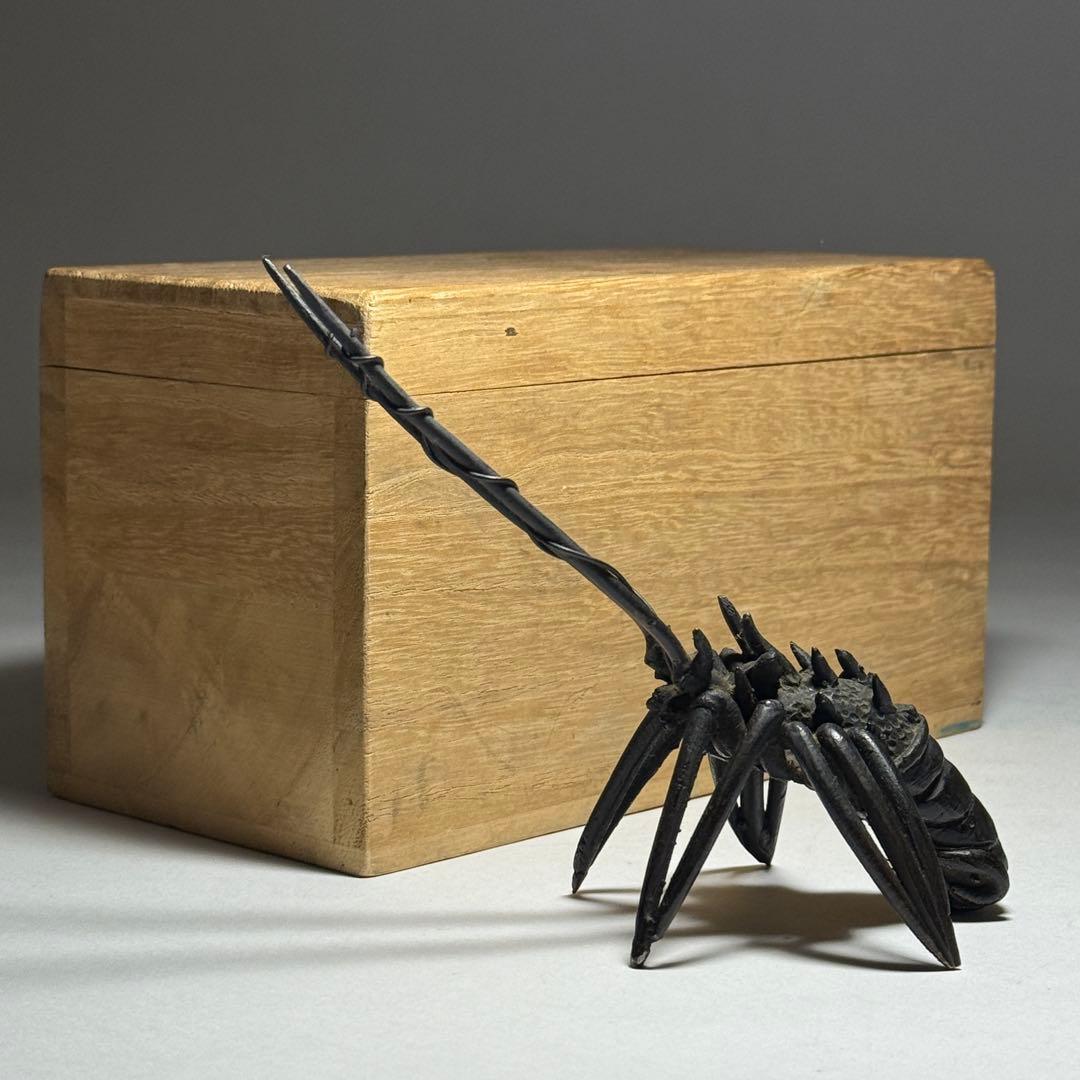 ◆古銅海老置物 山銅（やまがね） 桐箱付き 江戸時代◆