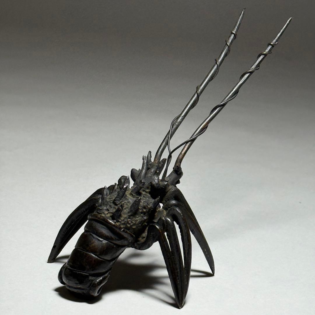 ◆古銅海老置物 山銅（やまがね） 桐箱付き 江戸時代◆