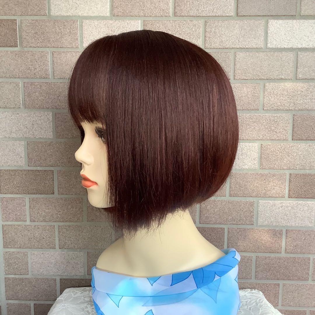 人毛100% 医療用 フルウィッグ ウィッグ ダークブラウンショート ストレート