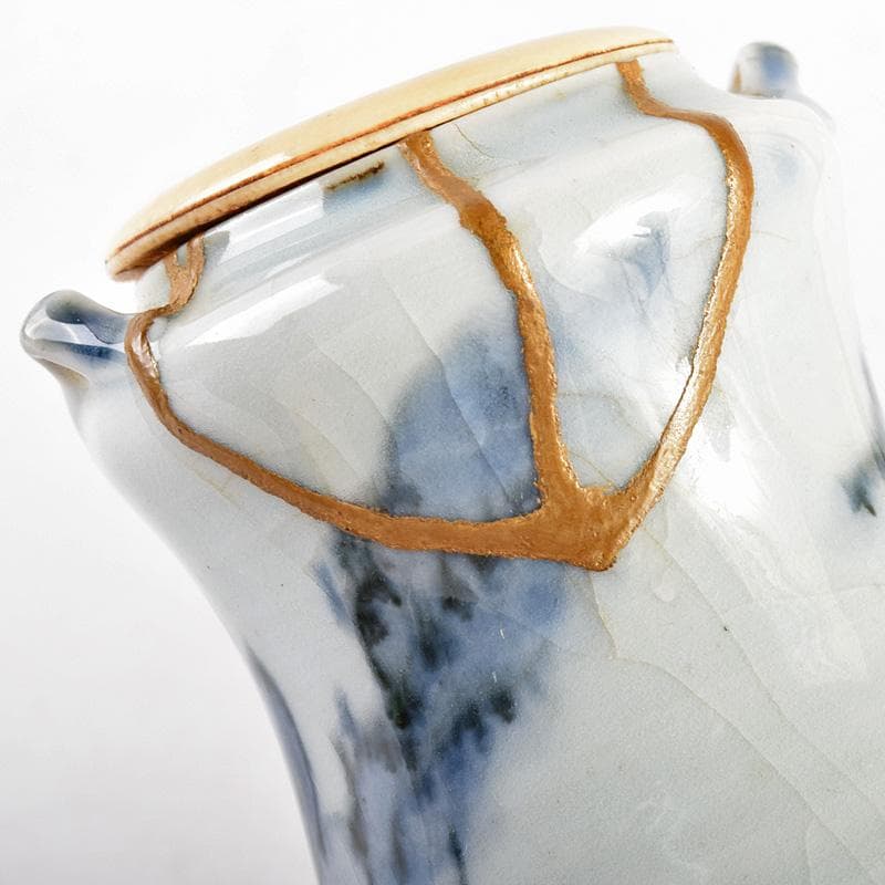 茶道具　唐津焼　絵唐津　山水人物文　甘手　茶入　時代箱付　M　R4981