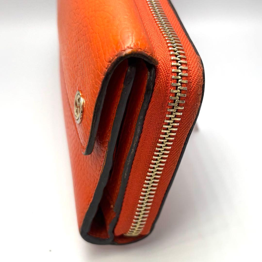 GUCCI グッチ 長財布 オレンジ レザー GGロゴ フラップ 箱付き