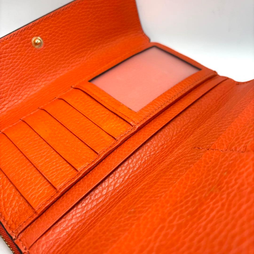 GUCCI グッチ 長財布 オレンジ レザー GGロゴ フラップ 箱付き