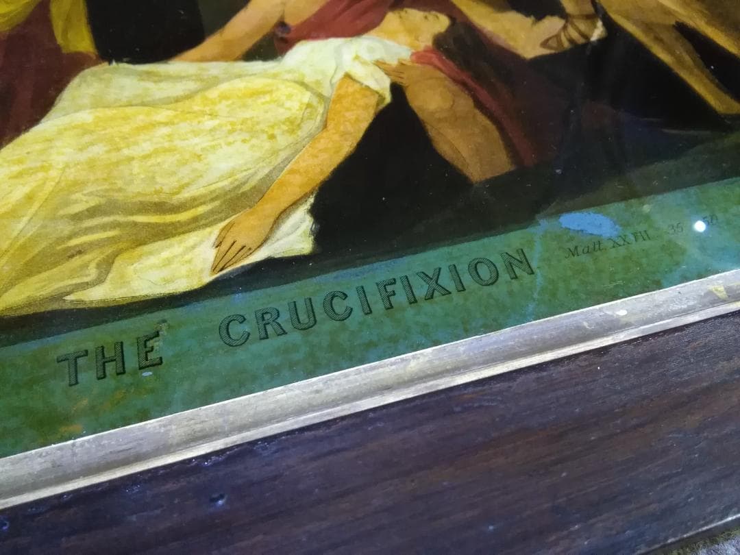 キリスト　ジェームズ・ベイトマン 作品　直筆肉筆　十字架刑　古いガラス絵　額装品
