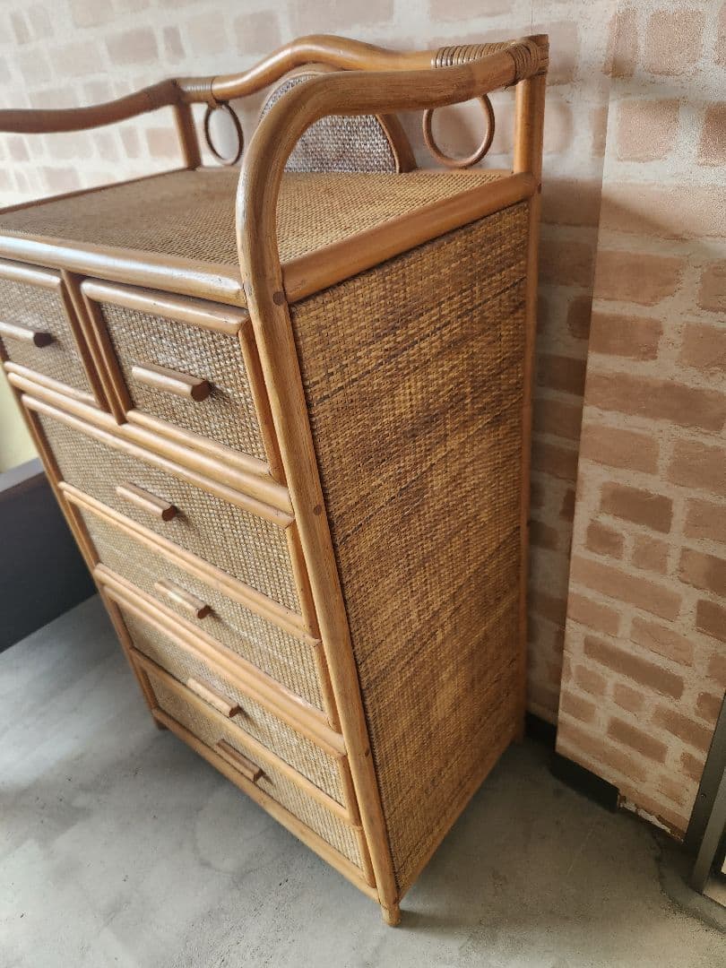 【希少家具】ラタン 籐 ５段チェスト タンス ヴィンテージ