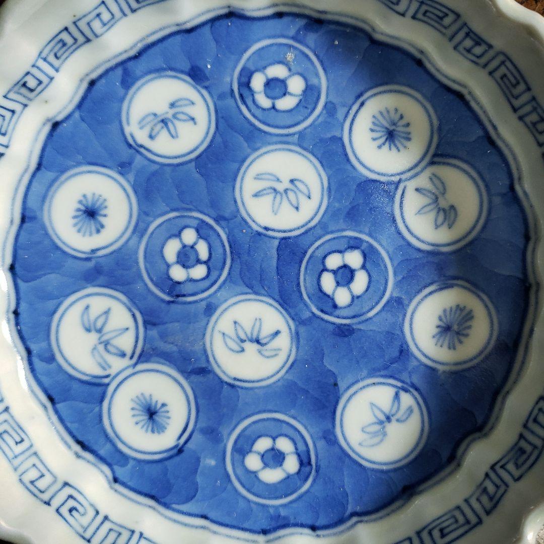 小皿　染付　花弁縁　丸窓　松竹梅　縁文　雷文　訳あり　明治　大正　古伊万里　イ号