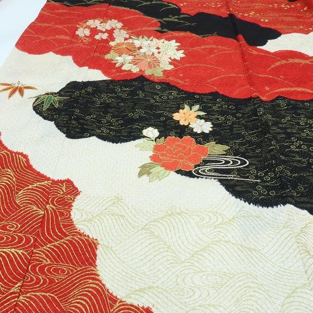 Y3496◇美品 正絹 総絞り 金駒刺繡 手縫い仕立て 成人式 振袖